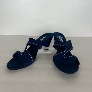 Onex Natalia Wedge Sandals Size 10 Navy Blue Rhinestones Fabric Lightweight